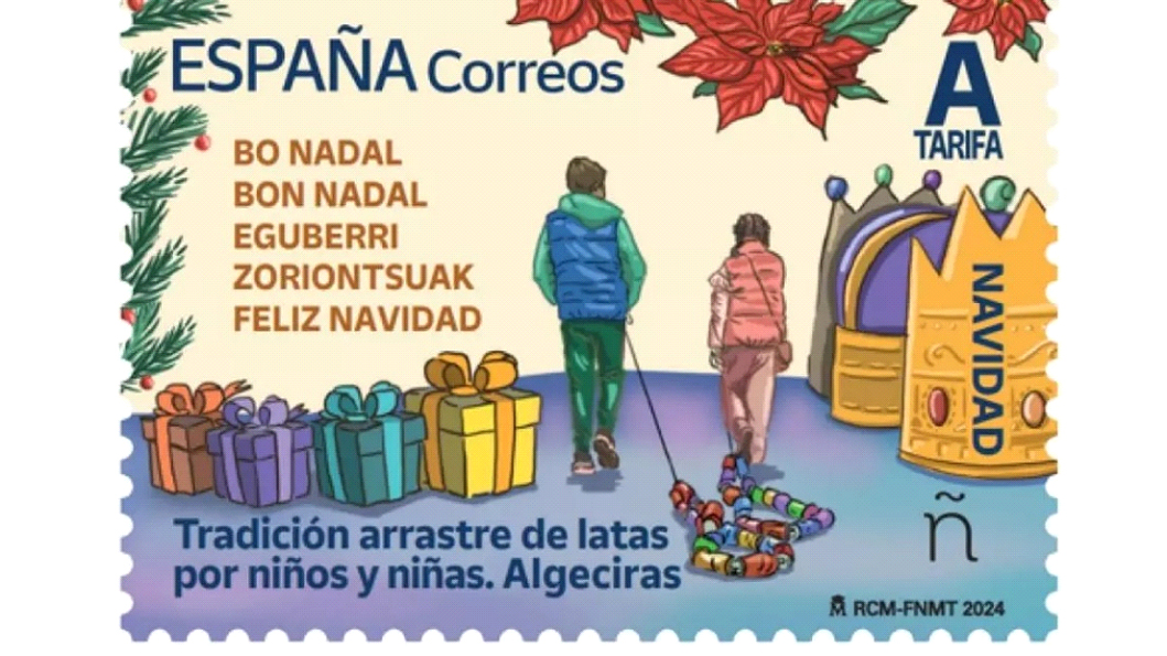 Correos präsentiert eine Briefmarke, die der Tradition des Dosenschleppens am Dreikönigstag in Algeciras gewidmet ist