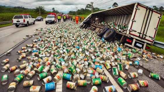 Retorno de um caminhão carregando latas na Galícia